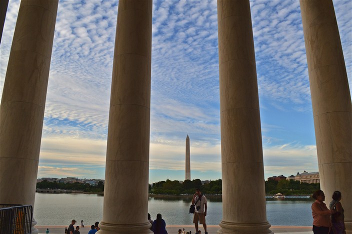Washington Monument from inside the Jefferson Memorial